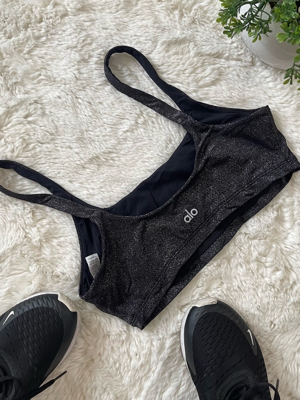 Alo Yoga Black Silver Shimmer Glitter Sports Bra M